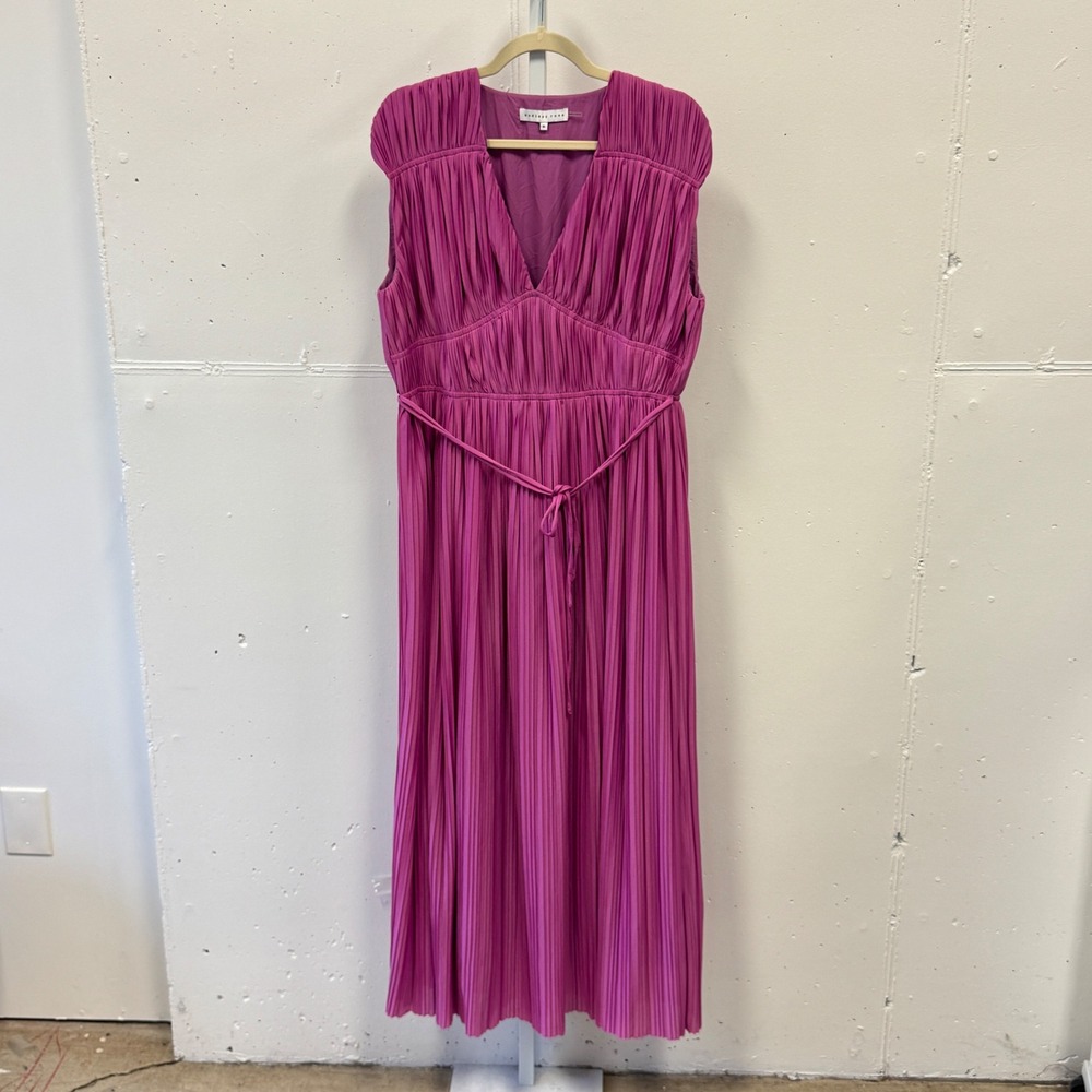 Endless Rose Magenta Pink Pleated Maxi A-line Dress V-Neck Sleeveless XL Brunch